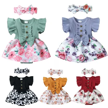 0-18 M Romper Obleko Za Baby Dekleta Nastavite Otroci Kratka Sleeved Poletnih Oblačil Novorojenega Dojenčka Obleko Princesa Obleko Otrok Bodysuit