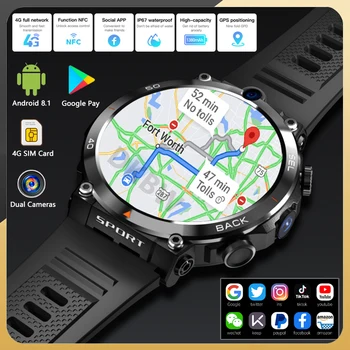 1.39-palčni zaslon, Dual Camera Pametno Gledati 4G Omrežja GPS, Wifi Kartice SIM NFC 64 G-JA storitve Google Play IP67 Android Moški Ženske Modni Smartwatch