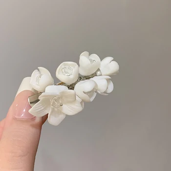 1PC Ročno izdelan Keramični Belo Jasmina Cvet sponke za Lase Pomlad Ostra Poročne Poroko Strani Posnetek Dodatki za Lase