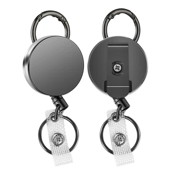 2 Pack Težka Zložljive Značko Imetnik Koluti, Kovinski ID Značko Imetnik S Pasom ključe Za Ime Kartice Keychain