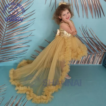 2023 Baby Dekleta Obleke z Odstranljivo Rep Princess Obleka za Malčke 1. Rojstni dan Cvet Dekle Obleko za Otroke Stare od 1 Do 14 Let
