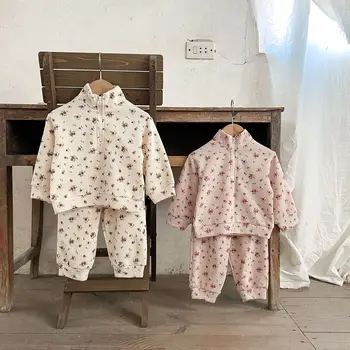 2023 Jeseni Otroka, Določa Vaflji Cvetlični Priložnostne Vrh Sopihanje 2Pcs Komplet Dekliška Oblačila, ki Dolgo Oplaščeni Malčke Baby Dekle Obleko Set
