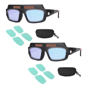 2X Solar Powered Auto Temnenje Varilne Maske, Čelada, zaščitna Očala, Varilec Očala Loka, Anti-Shock Objektiv S Shranjevanje Primera