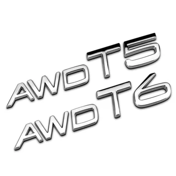 3D Kovinsko Srebrna Logotip AWD T5 T6 Emblem Prtljažniku Avtomobila Decal Za Volvo AWD T5 T6 Nalepke, Dodatki