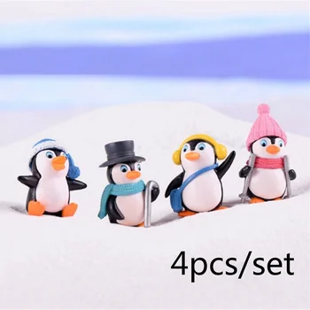 4pcs/set DIY Obrti Mini Zimski Pingvin Miniaturne Figurice Božič Številke Za Pravljice Vrt Gnomes Moss Terariji Dekoracijo