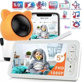5Inch Wifi Baby Monitor s Telefonsko Aplikacijo,4X Zoom 1080P Night Vision 2-način Govori Elektronski Babyphone Baterijo 3000mAh,TF Kartice Storag