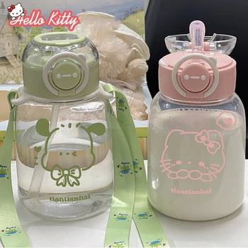 600 ML Sanrio Hello Kitty Vode Sippy Pokal Otroci Ustvarjalni Risanka Srčkan Hranjenje Skodelice z Slamic Neprepustne Vodnih Steklenice na Prostem Pokal
