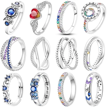 925 Sterling Silver Obroči Za Ženske Original Luna Srce Wishbone Posla Poroko Rose Zlata Crystal Ring Luksuzni Nakit