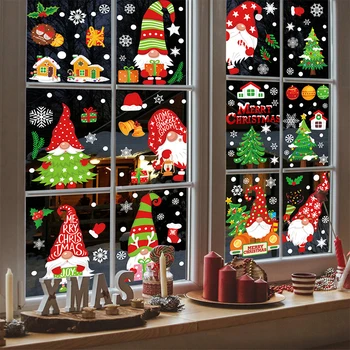 9Sheets/Set 2024 Božič Okno Nalepke Božiček Božič Drevo Risanka Stekla Decal za Vesel Božič Novo Leto Doma Dekoracijo