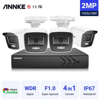 ANNKE 2MP Žični CCTV Nadzor, Varnostni Sistem 4PCS 4 v 1 1080P Full Color Night Vision Analogni Fotoaparat Z 5in1 8CH 5MP DVR