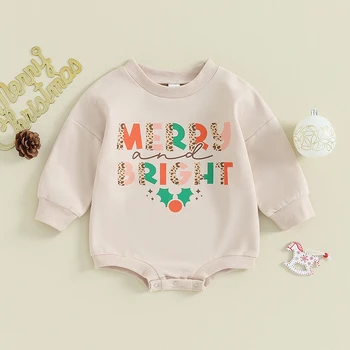Baby Božič Romper Klasičnih Holly Berry Pismo Tiskanja Dolg Rokav Obleka, Novorojenčka Playsuit