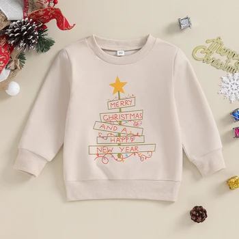 Baby Božič Sweatshirts Priložnostne Dolg Rokav Star Drevo Grafični Svoboden Puloverji Malčka Toplo Vrhovi