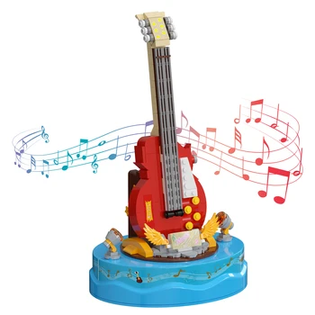 BuildMoc Music Box Kitara Gradniki Nastavite Petje Pesmi Fazi Kažejo Oprema Zaslon Ideja Opeke Igrača Za Otroke Bitrthday Darila