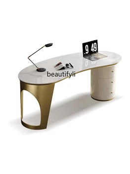 Desk Preprosto Moderno Mizo in Stol Kombinacija Minimalistične Kamnito Ploščo Svetlobno Razkošje Mizo