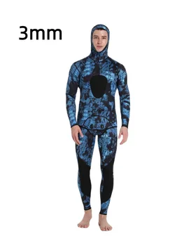 Dolg Rokav Fisija Hooded 2 Kosa Prikrivanje, Neoprenska Obleka 3 mm Za Moške Toplo Nepremočljiva Potapljaško Obleko, Plavanje, Surfanje