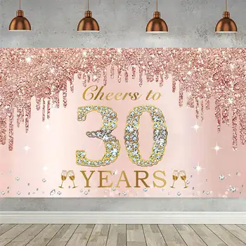 Happy 30th Birthday Party Dekoracijo Banner Ozadje Trideset Razveseliti do 30 Let Pink Rose Zlato Ozadje za Ženske po Meri