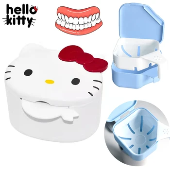 Hello Kitty Proteza Čiščenje Organizator Umetnih Zob Naprave Posodo, Škatle Za Shranjevanje Čistilec Zobne Proteze Proteza Kopel Škatla Za Shranjevanje
