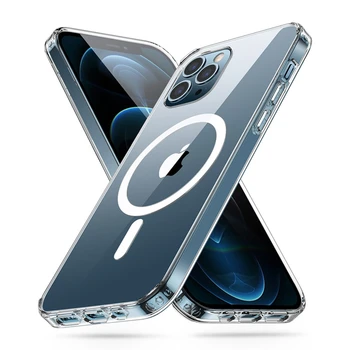 Jasno Magsafe Magnetni Brezžično Polnjenje Primeru Za iPhone 13 12 14 11 Pro Mini Max X Xs XR 7 8 Plus SE Prozoren Pokrov Primeru