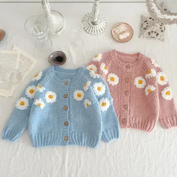 Jeseni baby ročno vezene jopico pulover Evropski in Ameriški trendy dolgo oplaščeni baby jopico daisy vrh
