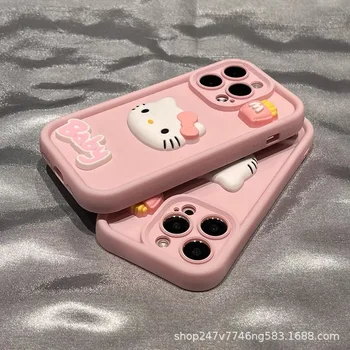 Kawaii Sanrio Anime Hello Kitty Lepe Risanke 3D TPU Proti Obrabi in Anti Drop IPhone 15/14/13/12 Telefon Kritje Darila za Dekleta