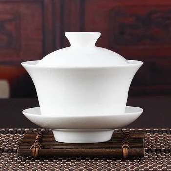 Kitajski Gaiwan Čaj Nastavite Kung Fu Bele Keramične Gaiwan Bela Teaware Sancai Čaj Pokal