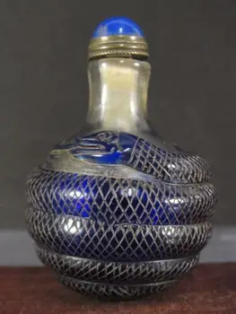 Kitajski Kača Vklesan Peking Prekrivno Steklo Snuff Steklenico