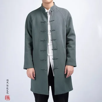 Kitajski Nacionalni Slog Dolgo Windbreaker Suknjič Mens Ulične Dolgo Jakna Moški Pomladni Vintage Kimono Plašč Jakna