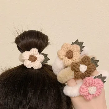 Korejski Moda Cvet Gumico Sladko Plišastih Elastična Hairbands Glavo Las Vrv Za Otrok Dekleta Lase Pribor Hairwear Darila