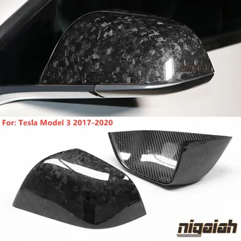 Kovani Ogljikovih Vlaken Vzvratno Ogledalo, Prevleke za Tesla Model 3 2017-2020 Avto Zunanje Spremembe Strani Ogledalo Caps + 3M Nalepke