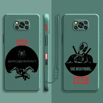 Kvadratni Tekoče Primeru Telefon Za Xiaomi POCO X3 X4 NFC M3 M4 M5 Pro F3 GT za Mi 10 11 12 Lite 11T 12T 10S 10T Spider Man Deadpool