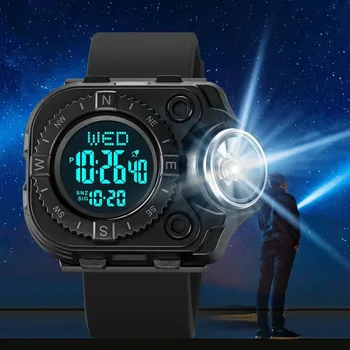 LED Svetilka Digitalno uro za Moške Nazaj Luči ročno uro Nepremočljiva Alarm Štoparica Športna Ura Človek Črno Vojsko Zelena Reloj