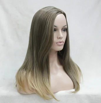 Lolita Dolgo rjava mix zlato blond št šiška dolge ravne strani kožo del vrhu sintetičnih lasuljo
