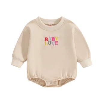 Malčka Baby Majica Romper Pisane Črke Vezenje Dolgimi Rokavi Jumpsuit za Novorojenčka Lepe Obleke
