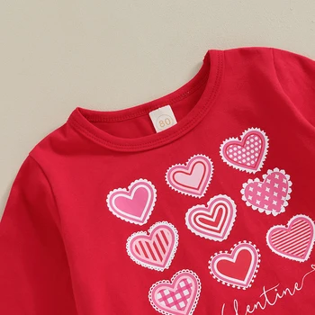 Malčka Dekleta Valentinovo Dan s Obleke Pismo Srce, ki Tiskanja Dolg Rokav Vrhovi in Elastična Flare Hlače Set 2 Kos Oblačila