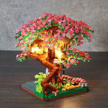 Mini Sakura hišico Zgraditi Blok Mesto Street View Češnjev Cvet Model gradniki DIY Igrače za Otroke, Igrače za Darilo