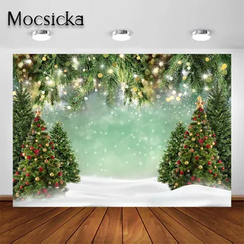 Mocsicka Pozimi Ogled Foto Ozadje za Portret Ljubljenčkov, Sneg Zelenja, Bleščice Bor Božični Okraski Fotografija Ozadja