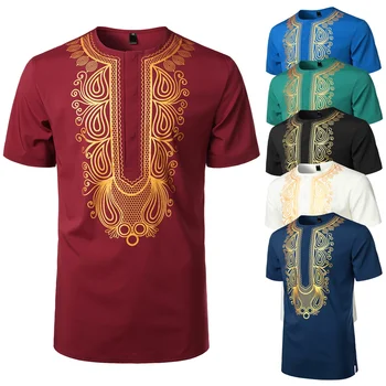Moda moška T Majica Afriški Stil Zlato Žigosanje 3d Tiskanja Priložnostne Kratek Rokav Svoboden Prevelik Tshirts Za Vrh Oblačila Camise