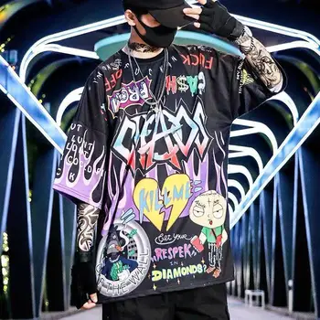 Moda za Moške Graffiti majica s kratkimi rokavi Poletje Hip Hop Priložnostne Grafični T Srajce O-Vrat Udobno Stilsko Punk Moških Oblačil Kratek Rokav