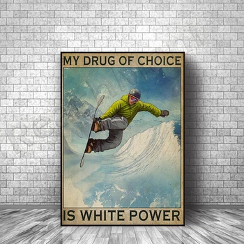 Moj pojdi na področju drog je beli prah, plakat, snowboard retro plakat, snowboard plakat, darilo za smučarje, darilo za ljubitelje smučarskih