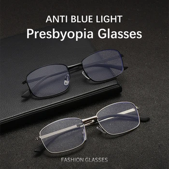 Moški Anti-modra Presbyopia Očala Črna/zlata Kovinski Okvir Ultra Lahka Smolo, Leče z Anti Utrujenost Presbyopia Očala za Branje Očala