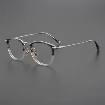 Moški Kvadratnih Acetat Kratkovidnost Čistega Titana Očala Ročno Retro Umetnosti Harbor Slog Očal Okvir Ženske Japonski Očala