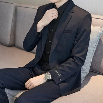 Moški Oblačila Visoke Kakovosti Poslovnih Formalno Priložnostne (Blazer+Hlače) Način Kaki Britanski Slim Barva Svate 2 Delni Set