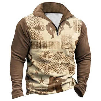 Moški pulover s kapuco 3D Digitalno Natisnjena Stojalo Ovratnik Ulica Trend Zadrgo Hoodie