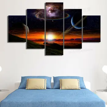 Nebesni Prostor Galaxy Planetov in Vesolja, 5 Plošči Platno, Tisk Wall Art Doma Dekor HD Tiskanja Ni Uokvirjena 5 Kos Slike Plakat