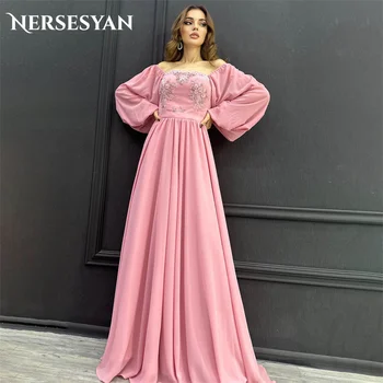 Nersesyan Roza Šifon Off Ramenski Formalno Večerne Dolgimi Rokavi Skladu Draped Stranke Obleke Tla-Dolžina Prom Oblačenja 2023