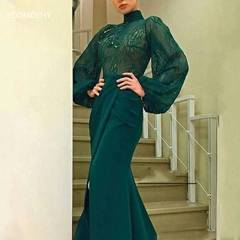 Nov Prihod Visoko vratu Zabuhle Rokav Večerne Obleke платье Dolgo Prom Obleke arabski Dubaju, Formalno Stranko Obleko Vestidos Haljo Femme