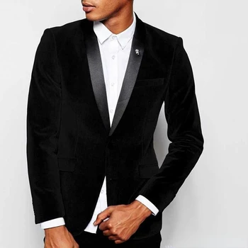 Nova Črno Žametno Moških Obleko, Ruto River Slim Fit Prilagojene Poroko Tuxedos za Moške Podjetje Večer Stranka Obleke (Blazer + Hlače)