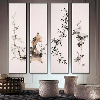 Novi Kitajski Slog Platno Plakat Črnilo Slive Orhideja Bambusa Chrysanthemum Barvanje, Tiskanje Wall Art Slike Za Dnevni Sobi Doma Dekor