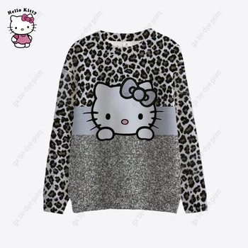 Novo Ohlapno Majica 2024 Jeseni Žensk Priložnostne Krog Vratu Dolgimi Rokavi Pulover Vrhovi Moda Hello Kitty Tiskanja Odrezana Jakna