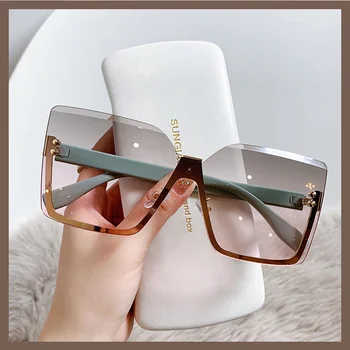 Pol Kovinski Okvir za Očala za Ženske, Moške Kvadratnih sončna Očala Ženske Prevelik Gradient Očala Odtenki UV400 Ogledalo